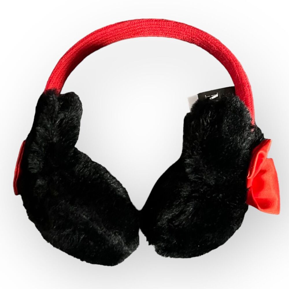 Disney Minnie Mouse Black Faux Fur w/ Red Satin Bows Ear Muffs One Size - NWOT - Picture 12 of 12